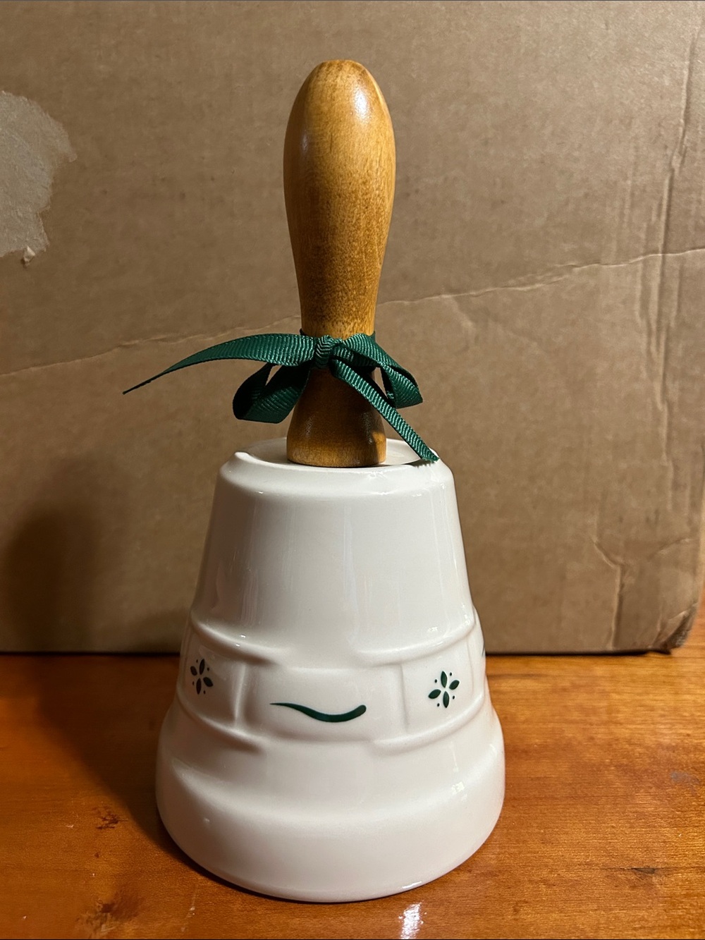 Vintage Longaberger wood-Handled White Ceramic Bell woven traditions